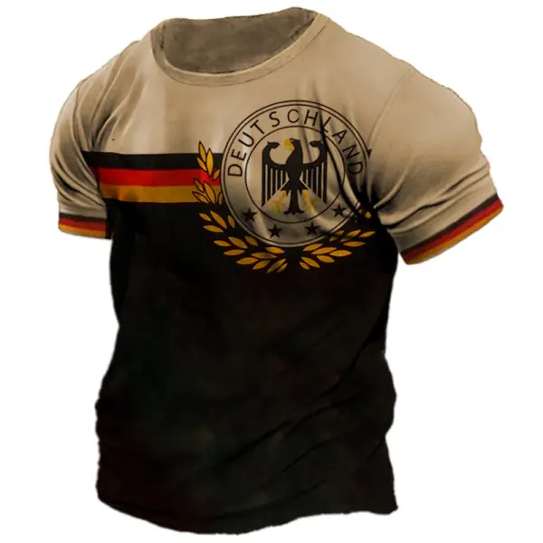 Men's Vintage German Eagle Print Short Sleeve T-Shirt - Ootdyouth.com 
