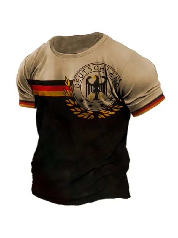 Men's Vintage German Eagle Print Short Sleeve T-Shirt - Anrider.com 