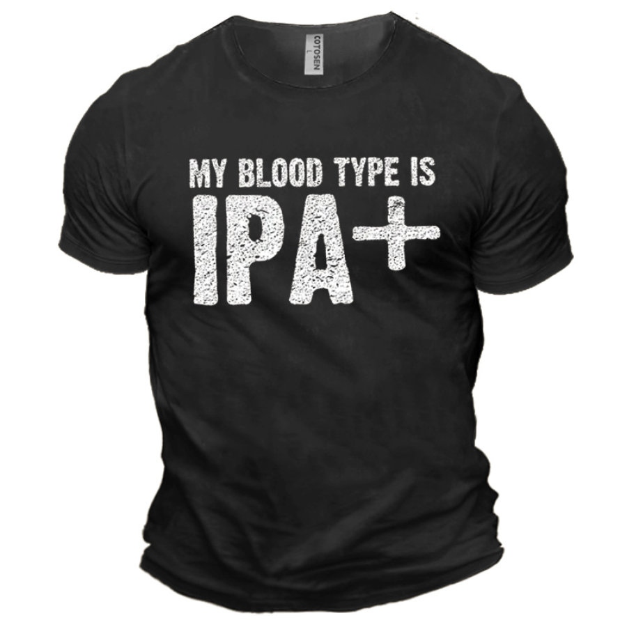 

Camiseta Masculina De Manga Curta Cotton My Blood Type Is Ipa Plus