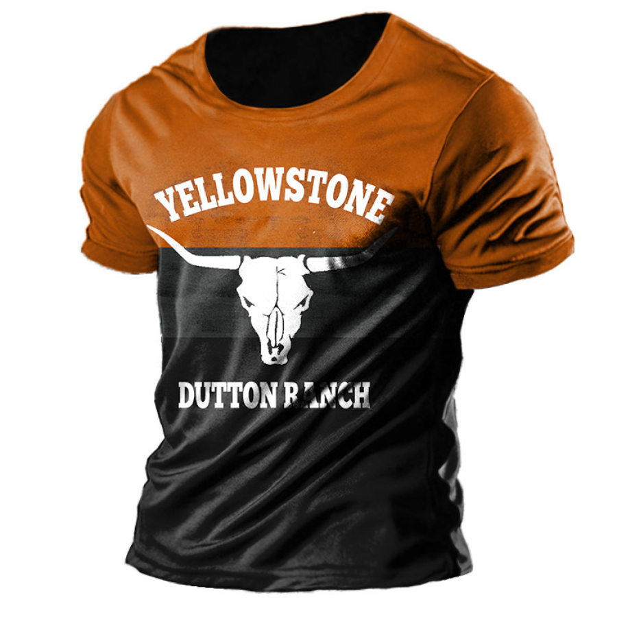 

Plus Size Men's Vintage Yellowstone Colorblock Print T-Shirt