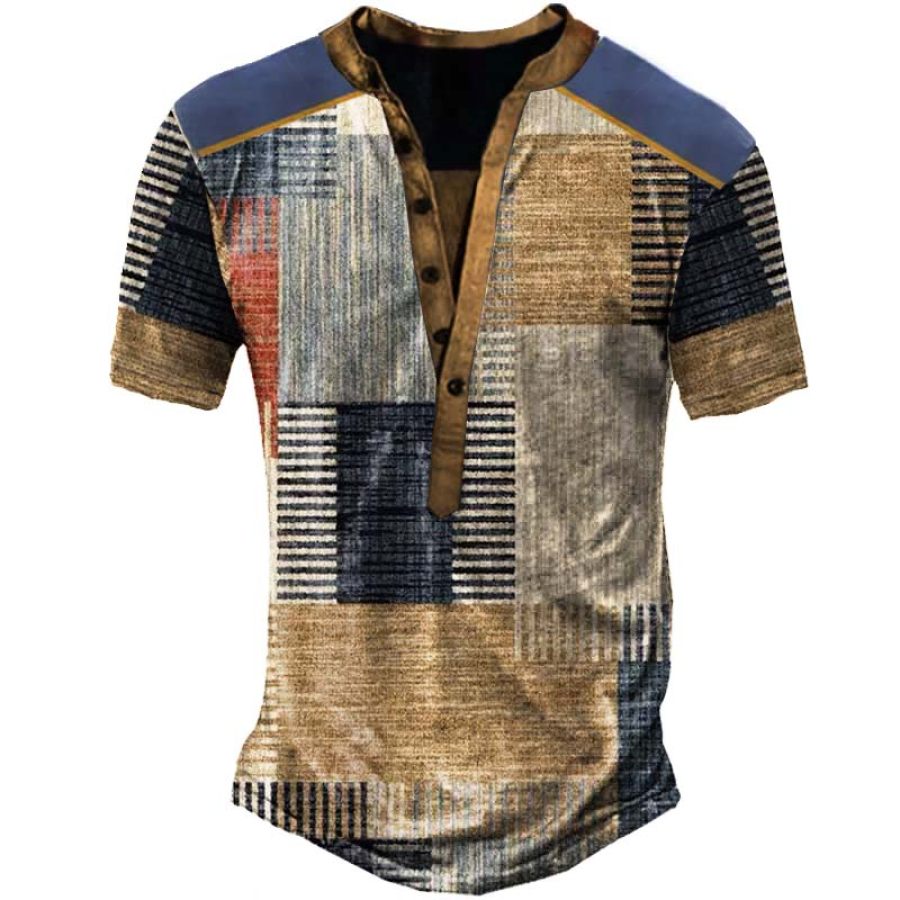 

Men's Vintage Ethnic Geometric Print Henley T-Shirt