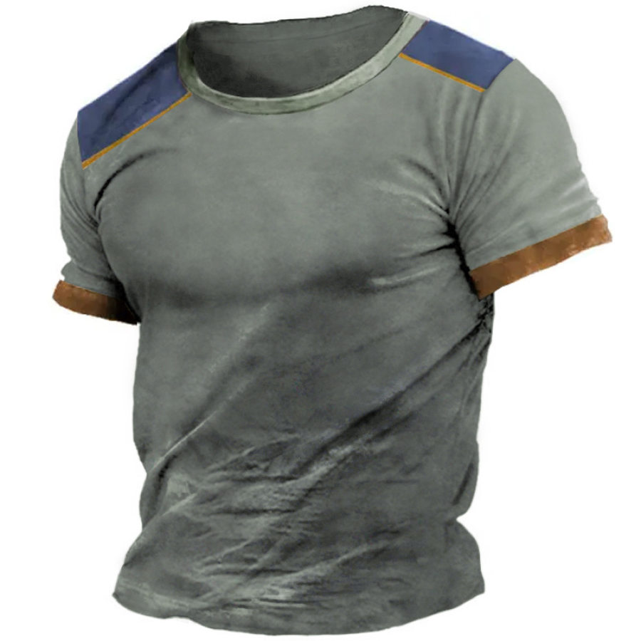 

Plus Size Men's Vintage Color Contrast Crew Neck Casual T-shirt