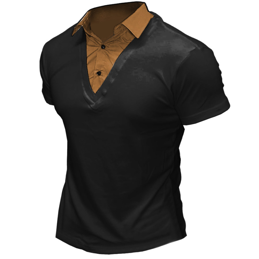 

Men's Outdoor Casual Contrast Color Stitching Button Lapel T-Shirt
