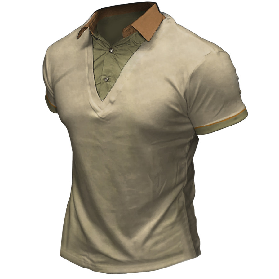 

Men's Outdoor Casual Contrast Color Stitching Button Lapel T-Shirt
