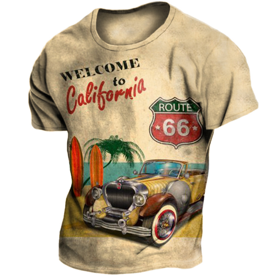 

Camiseta De Cuello Redondo Con Estampado Vintage Route 66 Para Hombre