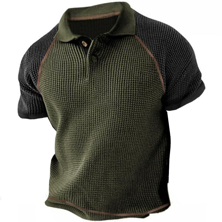 

Men's Outdoor Color Block Waffle Tactical Polo T-Shirt