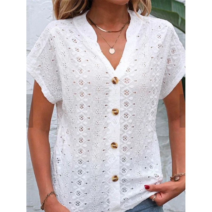 

V-neck Button-down Short Sleeves Blouses