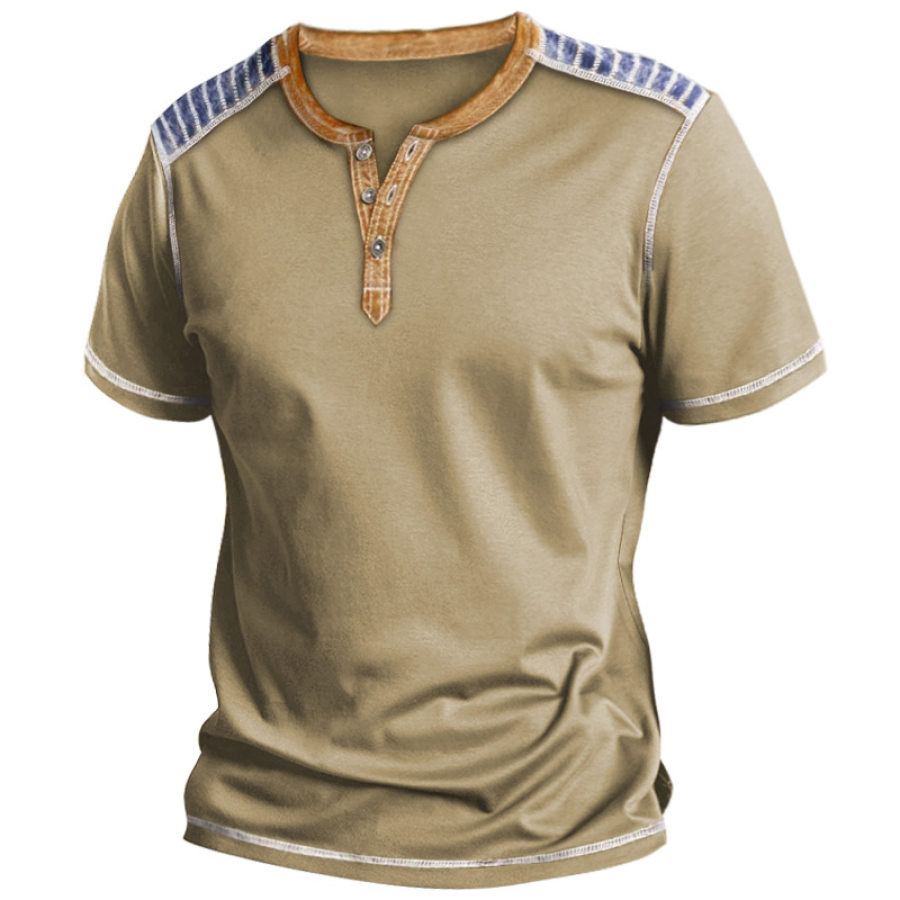 

Men's Contrast Line Casual Henley T-Shirt