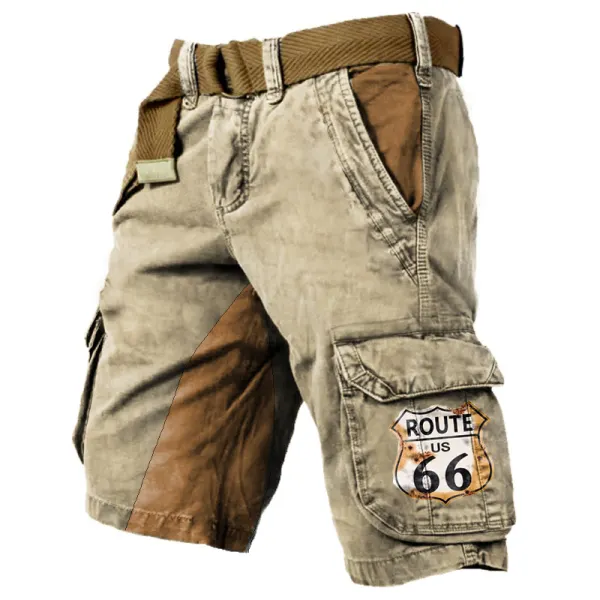 Men's Vintage Route 66 Distressed Tactical Shorts - Kalesafe.com 
