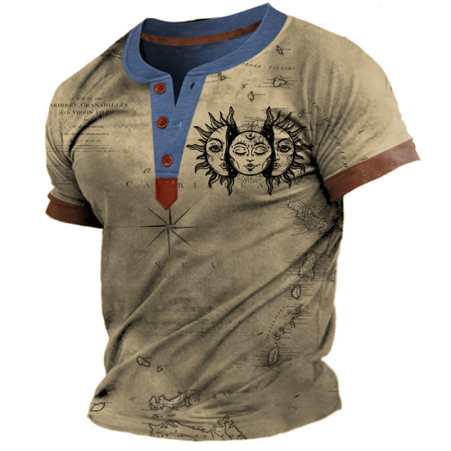 

Men's Vintage Helios Graphic Print Henley Collar T-Shirt