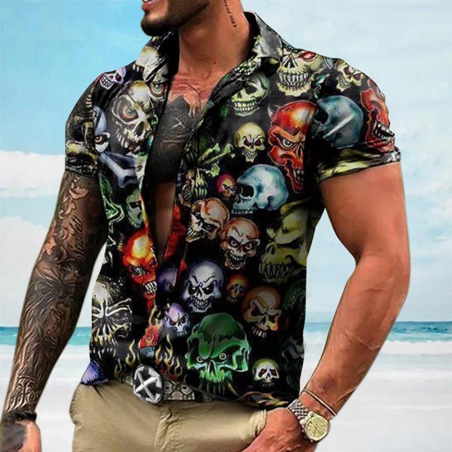 

Men's Skull Print Casual Short Sleeve Shirt