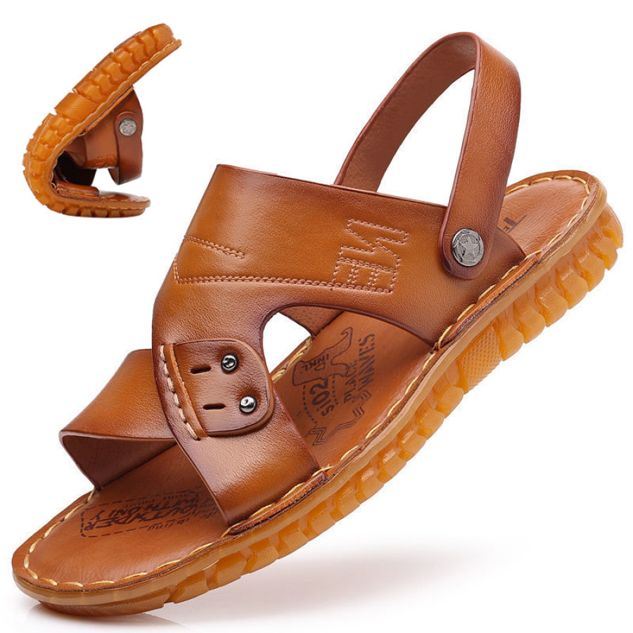 

Men's Summer Sandals Genuine Leather Casual Beach Shoes Tendon Sole Non-slip Sandals And Slippers