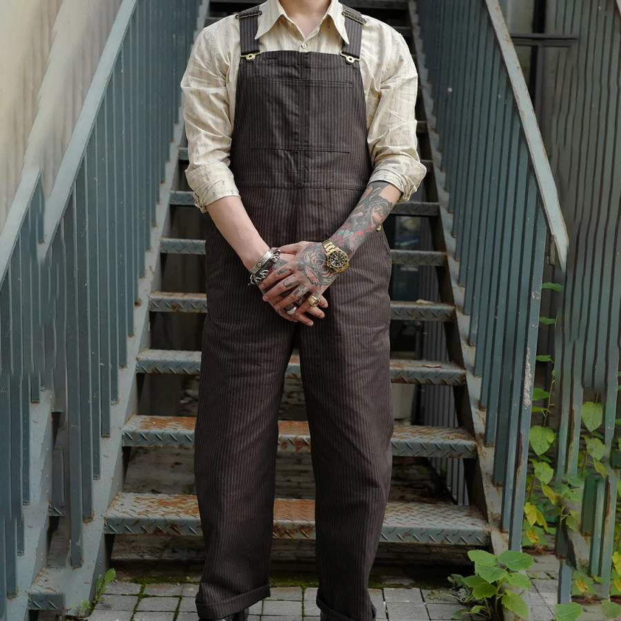 

Men's Retro Casual Striped Loose Jumpsuit