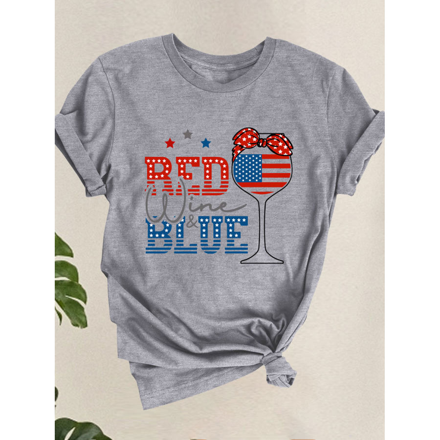 

Round Neck Casual Loose Flag Print Short Sleeve T-Shirt
