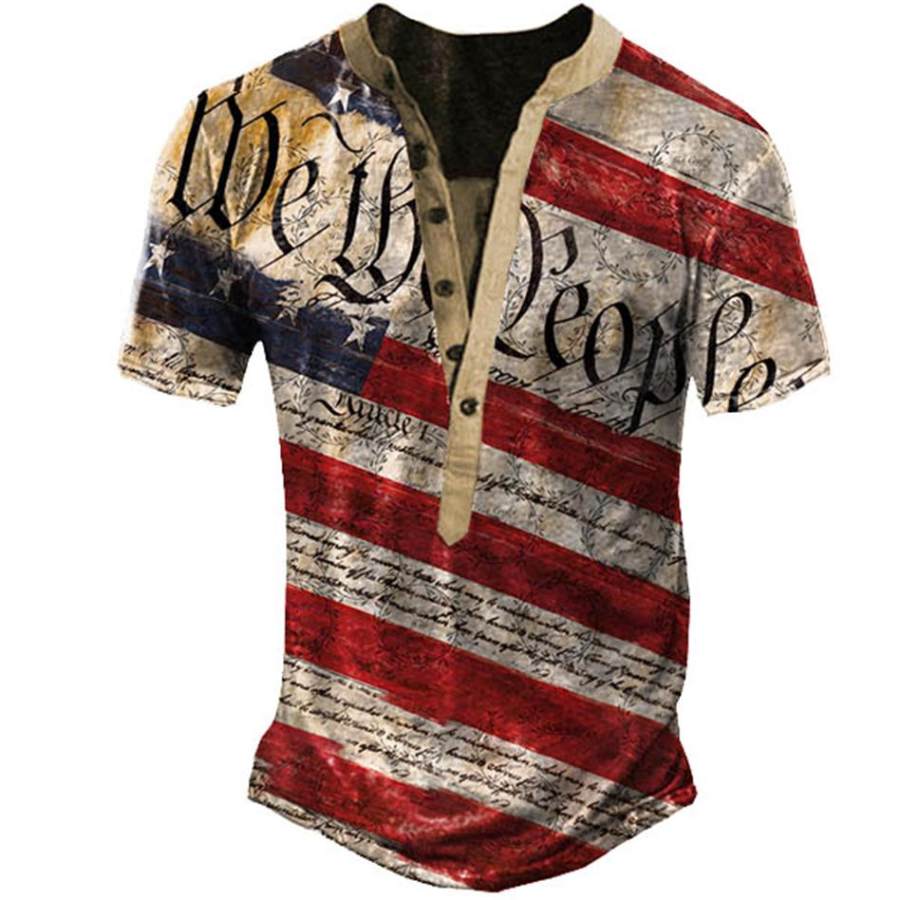 

Men's Vintage American Flag Independence Day Henley T-Shirt