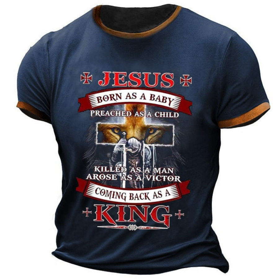 

Plus Size Men's Vintage Templar Jesus Lion Cross Colorblock T-Shirt