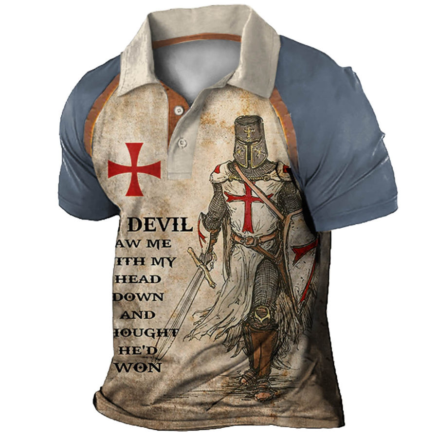 

Men's Vintage Templar Cross Colorblock Polo T-Shirt
