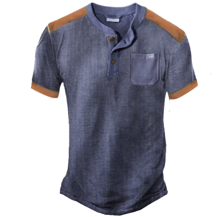 

Men's Vintage Colorblock Waffle Tactical Henley T-Shirt