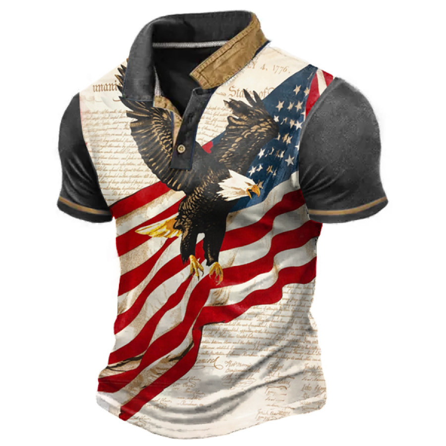 

Men's Vintage American Flag Liberty Eagle Print Polo Shirt