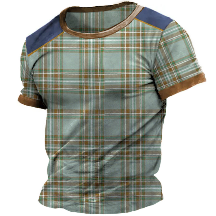 

Men's Retro Plaid Casual Short Sleeve T-shirt