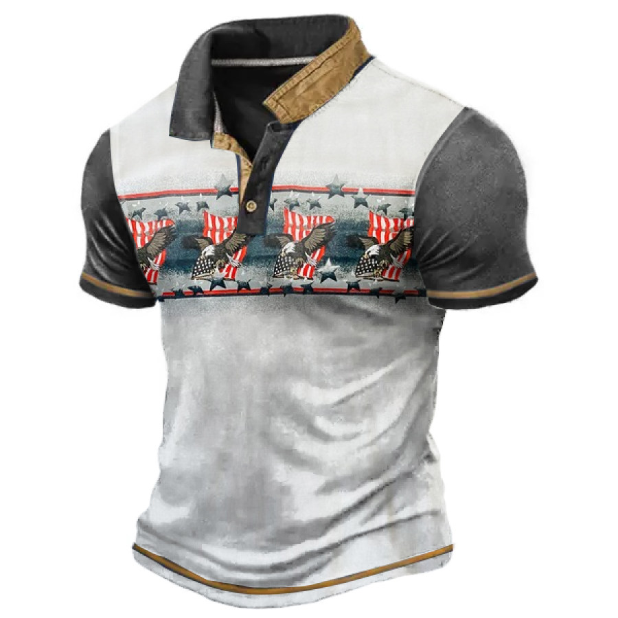 

Men's Vintage American Flag Eagle Print Polo Shirt