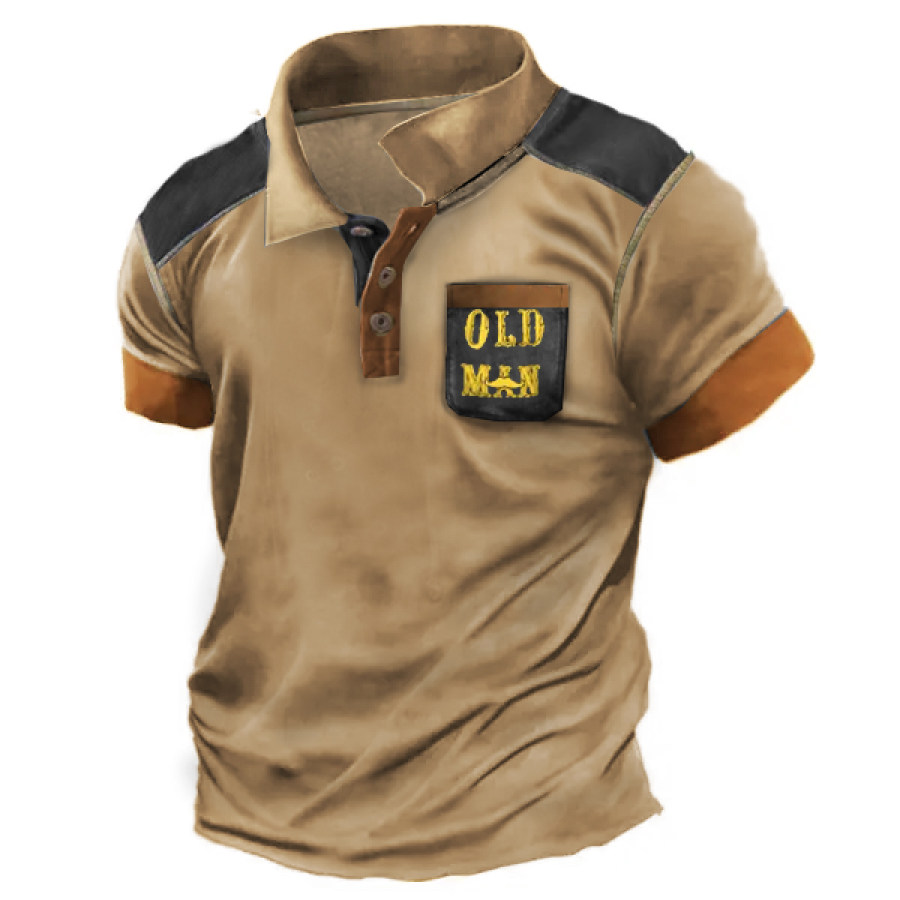 

Men's Vintage Retro Old Man Pocket Print Tactical Polo Shirt