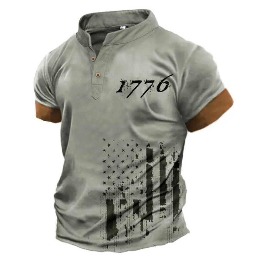 

Men's Outdoor Color Contrast 1776 American Flag Tactical Henley Tee