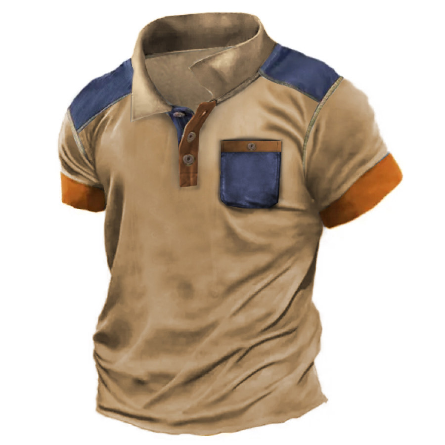 

Men's Outdoor Retro Contrast Pocket Tactical Polo Shirt