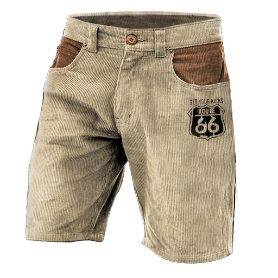 

Men's Outdoor Vintage Contrast Color Route 66 Print Casual Shorts