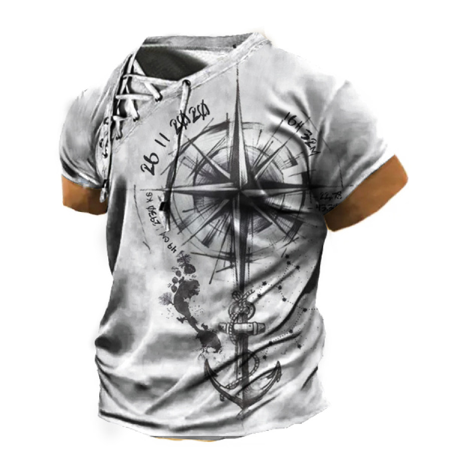 

Men's Vintage Nautical Anchor Drawstring Print T-Shirt