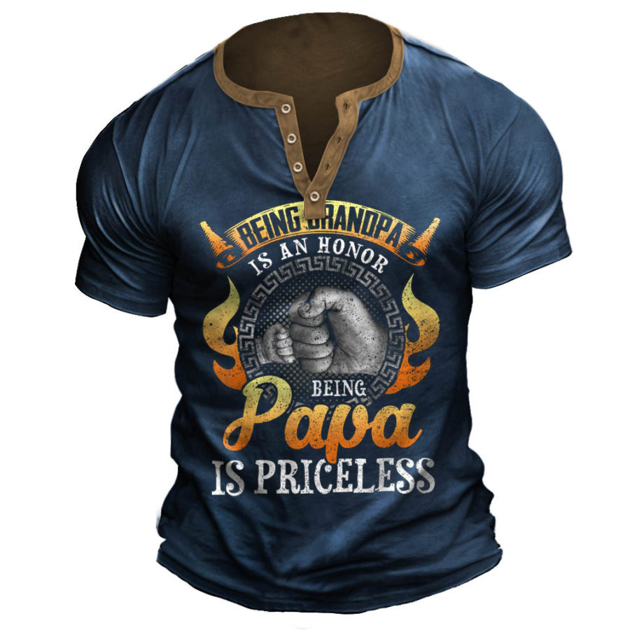 

Plus Size Men's Vintage Being Grandpa Is An Honor Henley T-Shirt