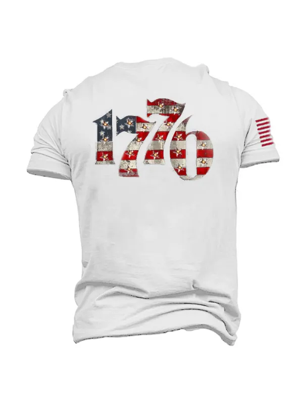 Vintage American Flag 1776 Men's Cotton T-Shirt - Godeskplus.com 