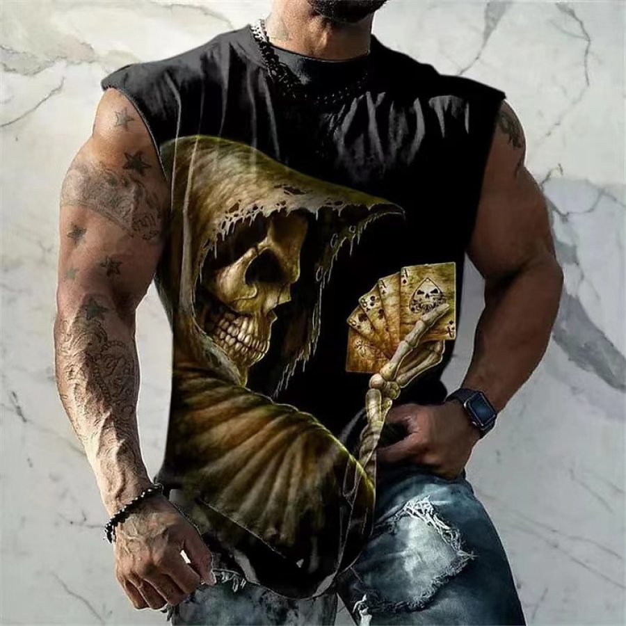 

Camiseta De Tirantes Sin Mangas Con Estampado De Calavera De Naipes Vintage Para Hombre