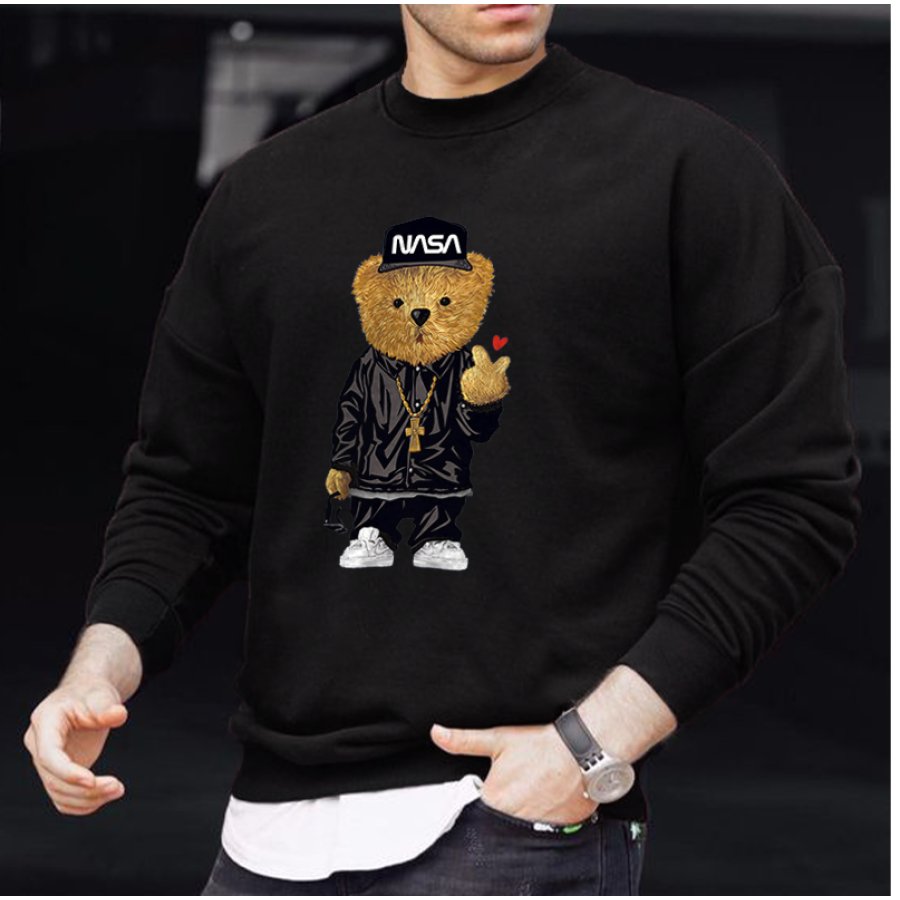 

Men's Fashion Bear Print Crew Neck Sweatshirt