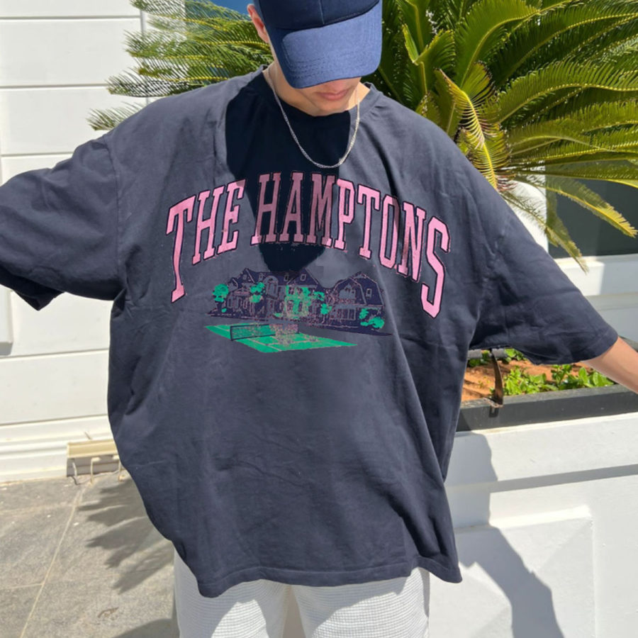 

Men's Plus Size Vintage Hamptons Print T-Shirt