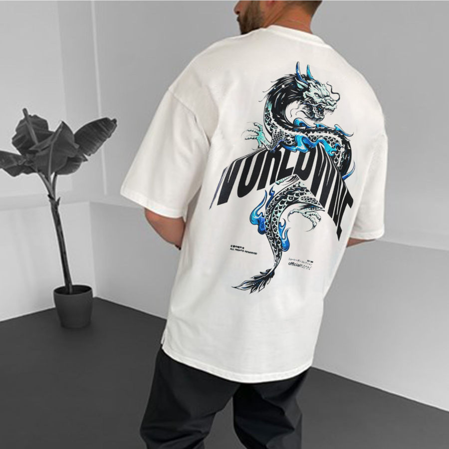

Men's Oversized Oriental Dragon Print T-Shirt