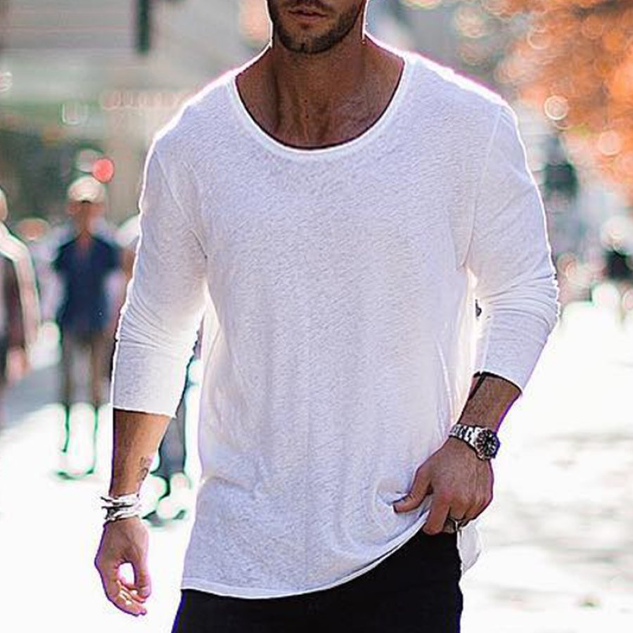 

Men's Breathable Plain Basic Long Sleeve Top