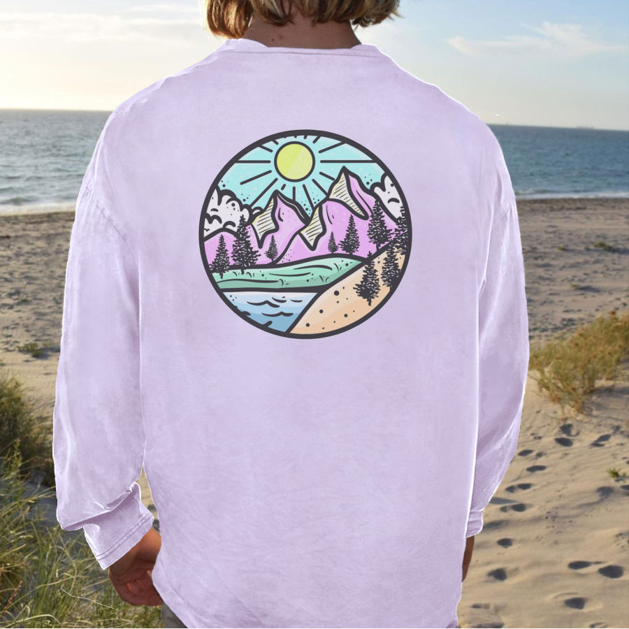 

Retro Men's Mountain Print Casual Long-sleeved T-shirt