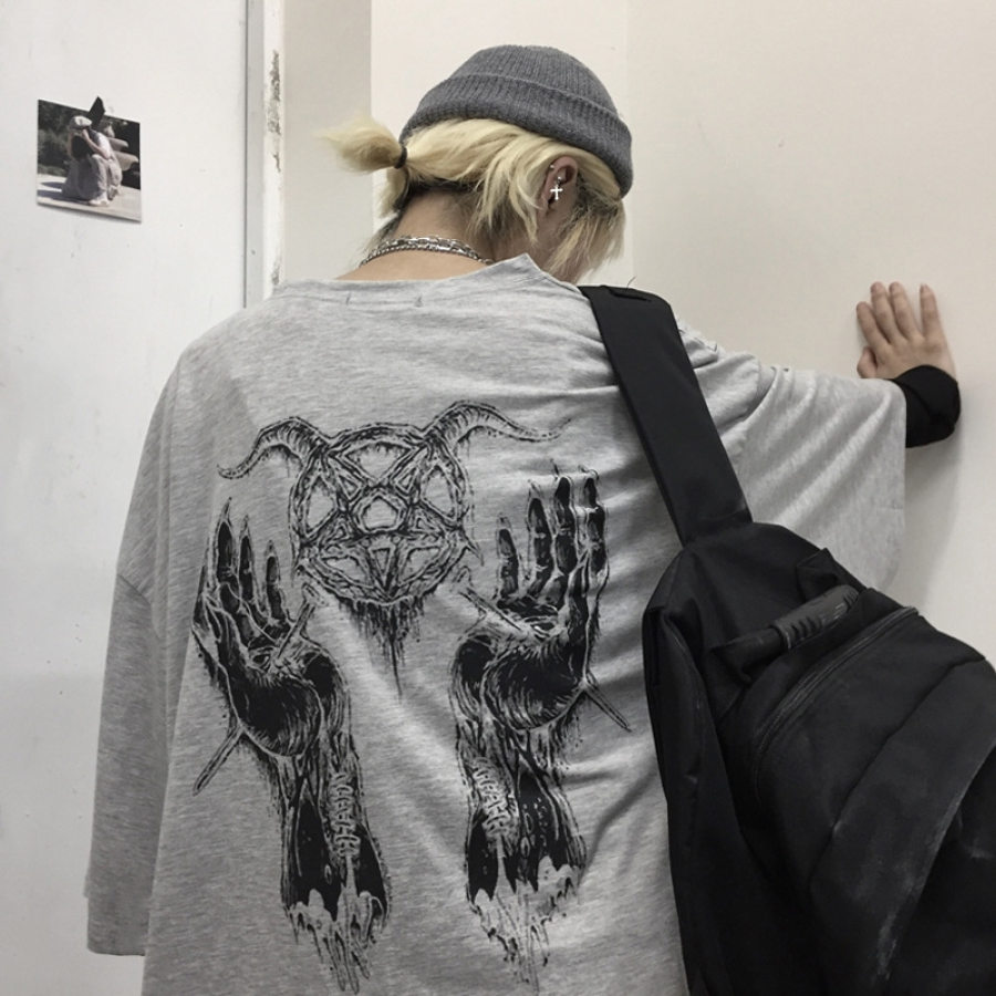 

Harajuku Dark Horror Gesture Print Couple T-Shirt