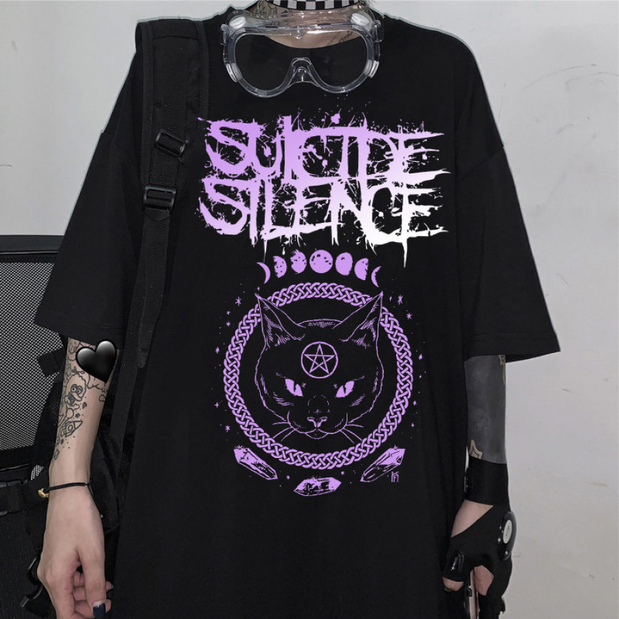 

Harajuku Dark Kitten Print T-Shirt