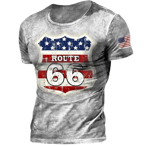 Men's T-shirt Plus Size Round Neck Short Sleeve Shirt Vintage Route 66 Road Sign Daily Tops - Blaroken.com 
