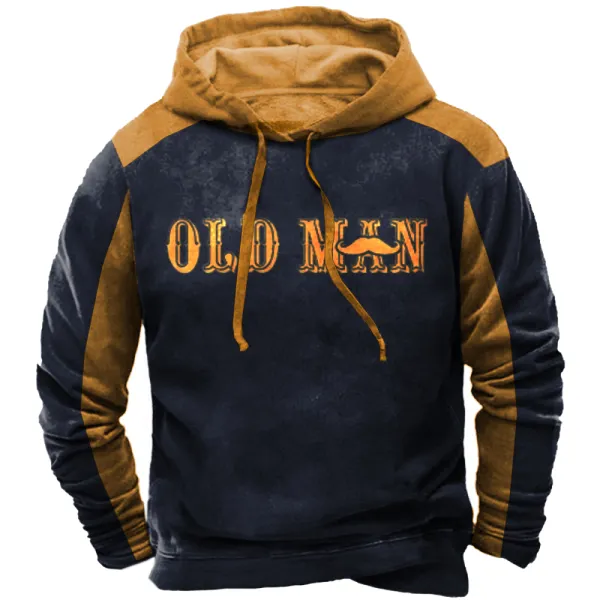 Old Man Men's Retro Colorblock Casual Hooded Sweatshirt - Cotosen.com