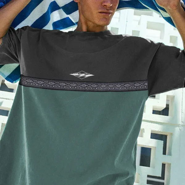 Patchwork-Surf-T-Shirt Für Herren Im Retro-Stil - Paleonice.com 