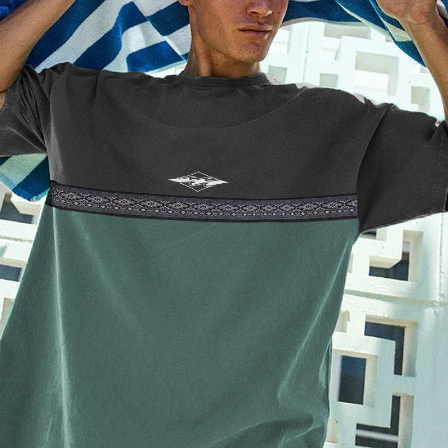 

Mens Retro Color Patchwork Surf Tee