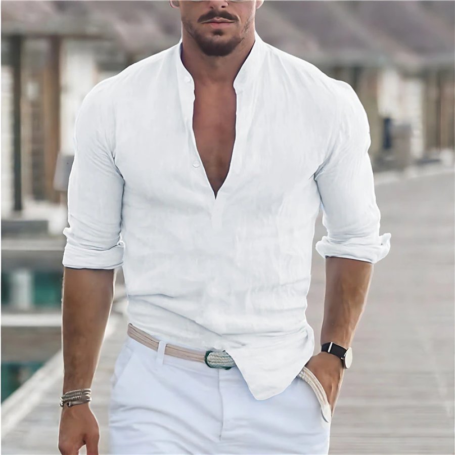 

Camicia Di Lino Da Uomo Henley Camicia Casual Da Esterno Camicia A Maniche Lunghe Colletto Semplice Abbigliamento Casual Hawaiano