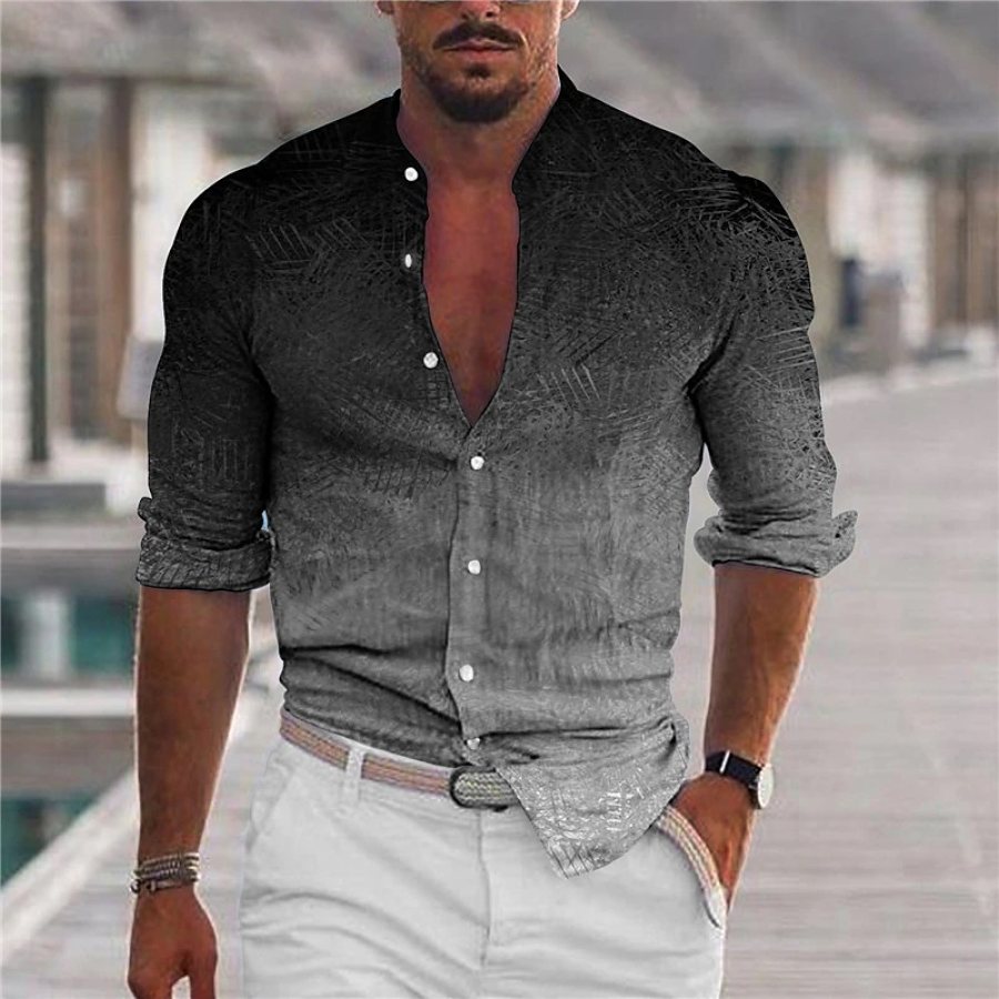 

Chemise Homme Grise Imprimé 3D Plein Air Rue Manches Longues Imprimé Boutonné Décontracté Respirant