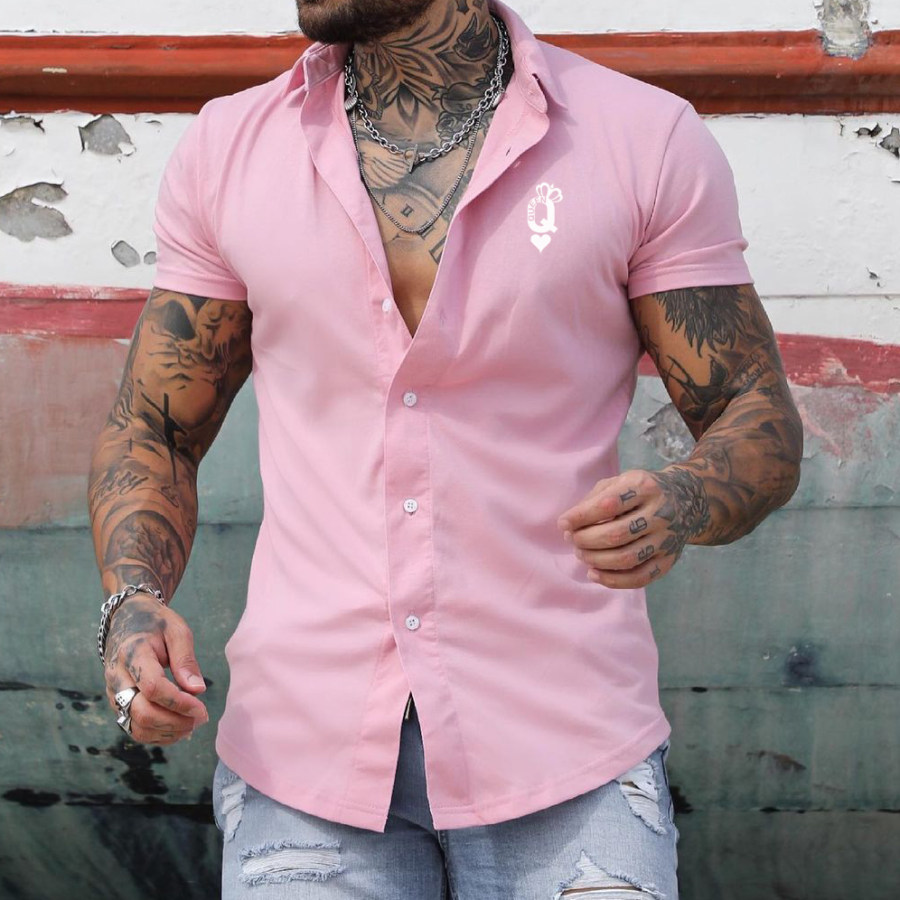 

Men's Fashion Poker Print Casual Slim Short Sleeve Shirt