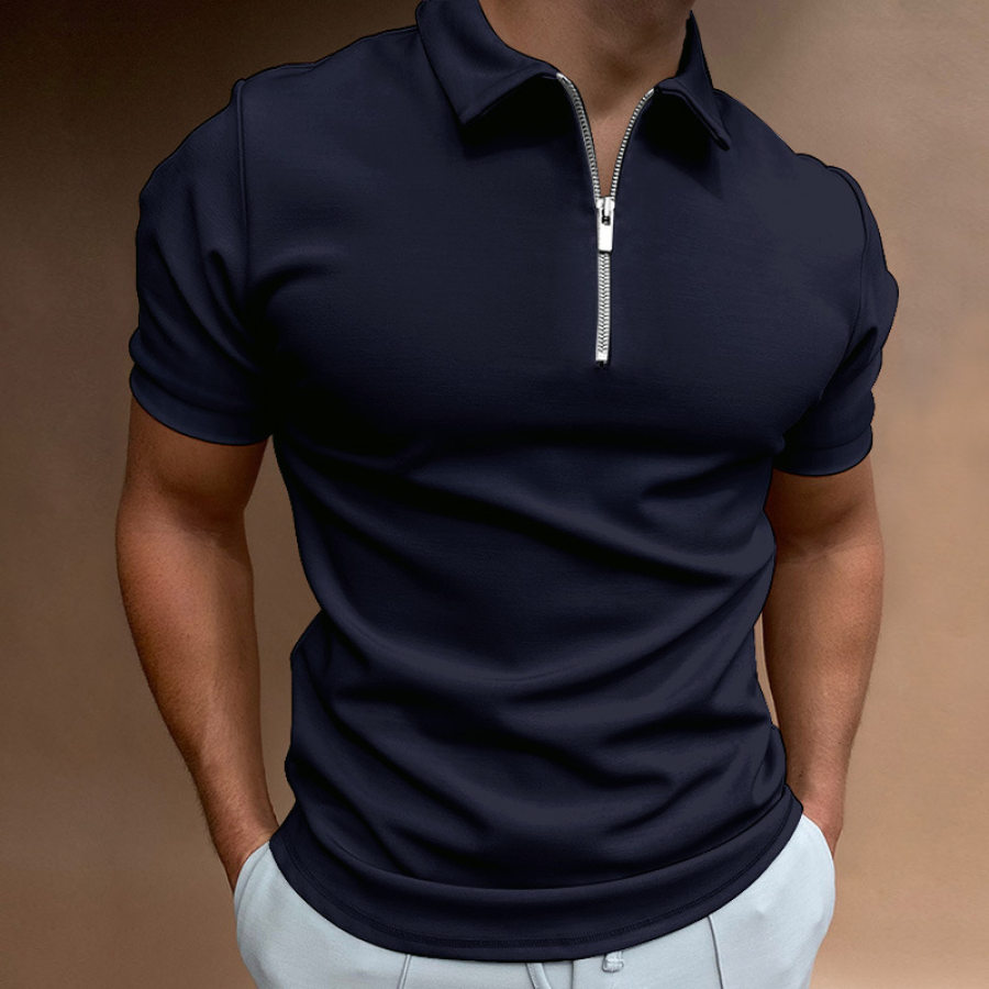 

Camisa Masculina Casual Polo Golfe Quarto De Zíper Manga Curta Lisa Clássico Verão Ajuste Regular Preto Branco Polo Com Zíper