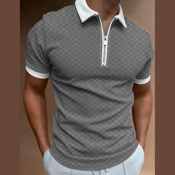 Men's T-Shirts Men's Polo Shirt Zip Polo Golf Shirt Turndown Fashion Designer Casual 3D Zipper Print Clothing Short Sleeve gray green blue Summer - Cotosen.com