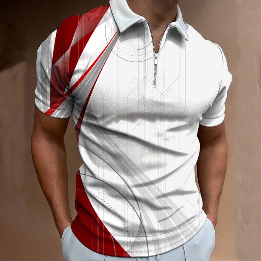 

Camisa Polo Masculina Com Zíper Camisa Polo De Golfe Turndown Fashion Designer Casual 3D Zipper Print Vestuário Manga Curta